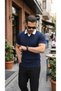 Men's Polo Neck Summer Modern Textured Knitwear T-Shirt - 3