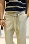 Men's Baggy Fit High Waist Belted Gabardine Trousers Stone Color - 4