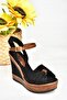 Black Women's Wedge Heeled Shoes 9674071005 - 7