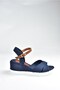 Navy Blue Linen Women's Wedge Heeled Shoes K674305005 - 5