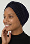 Cross Pleated Band Lined Navy Blue Ready-To-Wear Turban Hijab Pool Cap Suitable for Medical Use - 3