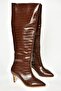 N 749204011   Brown Croco Print Low Heeled Women's Boots - 6