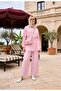 Strawberry Linen Shirted Summer Women's Hijab Set – Comfortable Elegance with Pocketed Trousers () Pink - 6