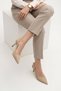 Women's Stiletto Pointed Toe Open Back Buckle Elastic Short Classic Heeled Shoes Zelor Beige Suede - 4