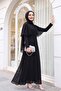 Glittery Chiffon Long Evening Dress - Black