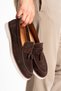 Genuine Leather Men's Loafer Shoes Brown Suede Daily Comfortable Casual Moccasins with Tassels Siena - 4
