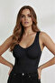 Morcia Model Bottom Snap Fasteners Tightening Knitted Fabric Flat Gathering Bodysuit Black Color - 4