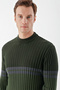 Men's Khaki Trend Paneled Bato Collar Dynamic Fit Comfortable Cut Knitwear - 4