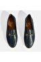 Navy Blue Women's Leather Loafer with Buckle Accessories - 7
