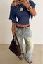 Women's Boat Neck Bat Sleeve Gathered Waist Textured Casual Stylish Crop Blouse - 2