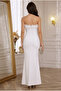White Crepe Fabric Feather Detail Slit Detailed Evening Dress - 4