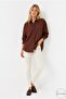 Women's Brown Oversize Long Sleeve Basic Shirt - 5