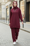 Tunic Pants Modal Two-Piece Set - 28004-Bordo
