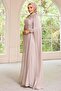 Yoryo Silk Hijab Evening Dress with Stone Detailed Cape on the Collar Stone 1247 - 5