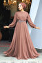 Lace Detailed Brown Hijab Evening Dress 3435Kh - 2