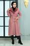 Wide Fur Collar Cashmere Coat Dusty Rose 19174
