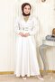 Stone Detailed Satin Evening Dress White 19901