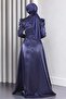 Draped Chest Evening Dress Indigo 19124 - 5