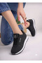Unisex Black White Lace-Up Mesh Breathable Comfortable Sole Walking Sneakers Sneakers