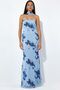 Strapless Floral Print Tulle Belted Bodycon Maxi Dress