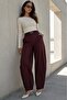 Plum Modern Cut Belted High Waist Wide Leg Fabric Trousers Mg2618