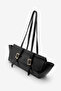 Women's Hand and Shoulder Bag with Button Closure, Inner Pocket, Belt and Gold Buckle, Orya Black - 4