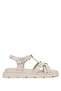 Women's Genuine Leather Beige Flat Sandals