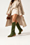 Ptn Eliz Women's Short Heel Suede Laser Cut Perforated Summer Boots-Green - 4