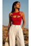 Red Ribbed Blouse with Chest Window and Button Detailtr0311 - 2