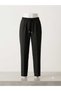 Women's Black Carrot-Cut Pants with Elastic Waist and Cord Detail - 2