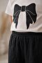 Ribbon Printed Black Cotton Girls' Set - 2