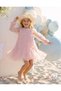 Baby Girl and Child Rose Embossed Tulle Detailed Birthday and Special Occasion Dress with Tulle Sleeves - 3