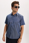 Men's Regular Fit Classic Cut Cotton Short Sleeve Dobby Navy Blue Shirt - 3
