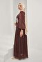 Plum Front Stone Detailed Sleeve Tie Evening Dress - 4