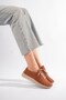 Women's Tan Genuine Leather Flexible Lace-Up New Sneakers - Comfortable Casual Shoes - 3