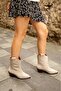 (Grande) Real Suede Leather Cowboy Boots Genuine Suede Leather Western Boots Beige - 6