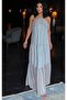 Women's Blue Striped Flounce Chiffon Strap Lined Dress