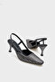 Open Back Blunt Toe Stoned Medium Platinum Heeled Women's Shoes - 4