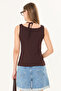 Brown Color, Double Layer, Square Neckline, Lace Detail, Ultra Soft 95% Natural Viscose Full Stretch Undershirt - 3