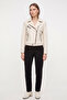 Beige Bloom Women's Zippered Biker Genuine Leather Coat - 4