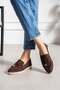 Lupy Women's Bitter Brown Suede Loafer Shoes with Gold Accessories Orthopedic Comfortable Sole Casual Ballerinas - 2
