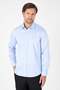 Blue Hard Collar Long Sleeve Pocketless Slim Fit 100% Cotton Shirt 1004260324 - 2