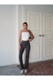 Women's Anthracite Crepe Fabric Lycra Front Chest Flared Leg Palazzo Trousers - 6