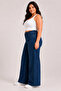 Women's Plus Size Jeans Wide Leg Stone-Embellished Denim Pants-Dark Denim Blue - 2