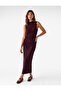 Crepe Scuba Fabric Slit Detailed High Neck Flowy Sleeveless Midi Dress