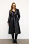 Women's Belted Faux Leather Trench Coat - 3