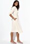 Bdart Textured Midi Dress with Shirt Collar and Char Bow