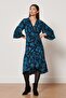 Women Allover Print Belted Midi Dress, Blue