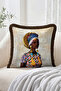 Set of 4 Fringed-Tasseled Throw Pillow Covers with African Woman Figures and Ethnic Patterns - 5