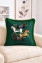 Ethnic Patterned Running Horse Figured Green Fringed Throw Pillow Cover - Retro Decorative Pillowcase